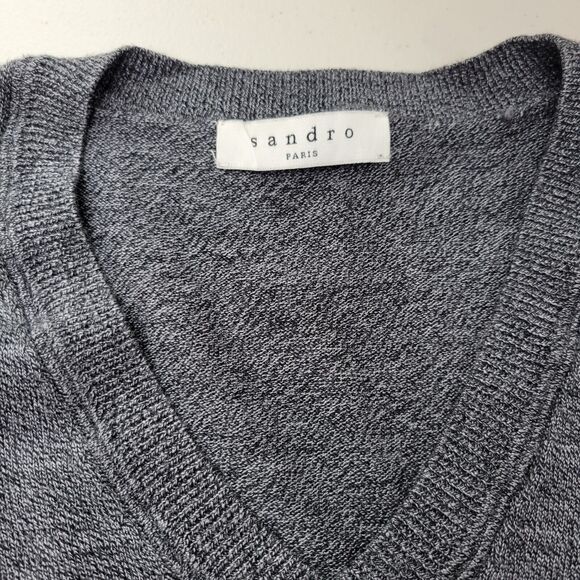 Sandro Paris Merino Wool V-Neck Sweater Size Small Gray Washable Preppy Classic - Picture 2 of 13